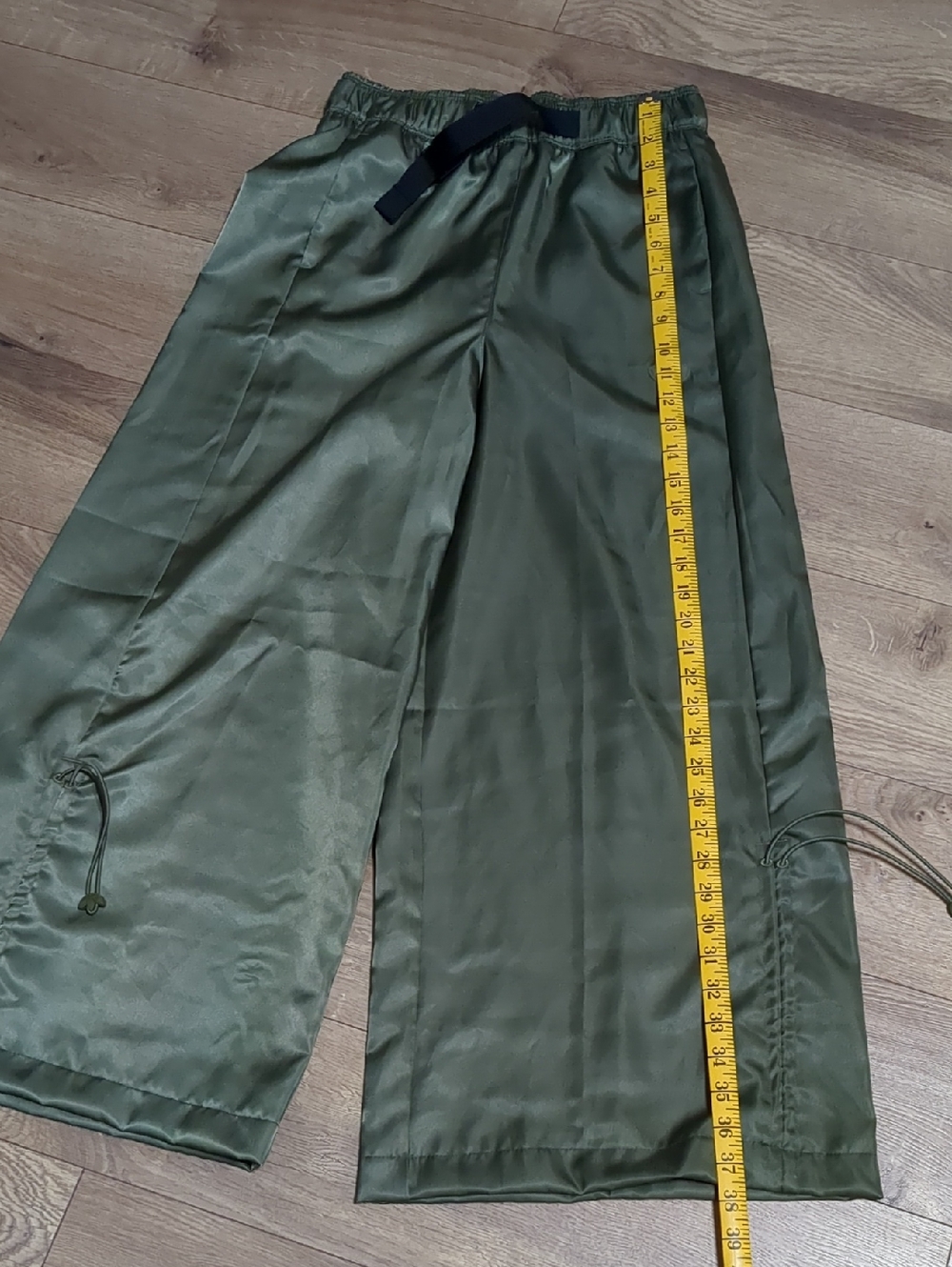 Adidas Wide Leg Satin Pants Focus Olive Loose Fit Bottoms Size Small - Picture 9 of 13
